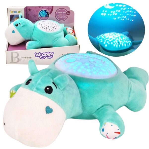 25112025692598a3ee6ee.jpeg WOOPIE BABY Przytulanka Projektor 2w1 Usypiacz Hipopotam