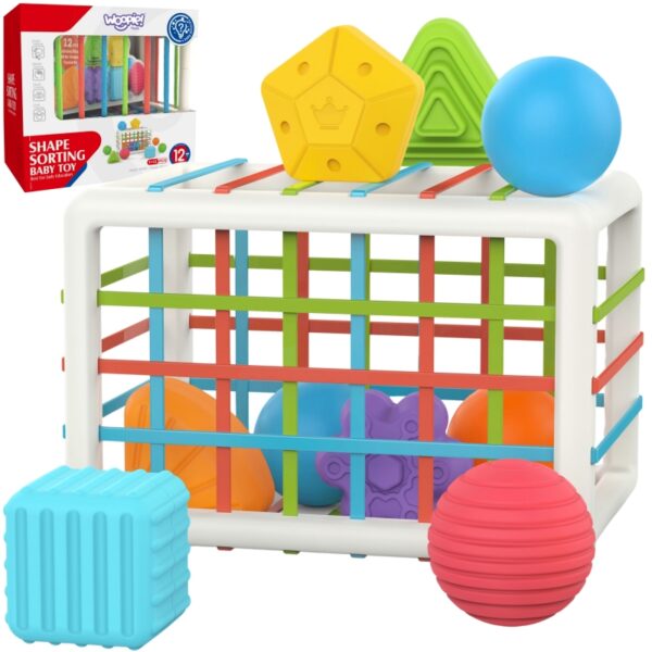 25112025692598bb26f38.jpeg WOOPIE BABY Elastyczna Kostka Sensoryczna Sorter dla Dzieci Kolorowe Kształty 13 el.