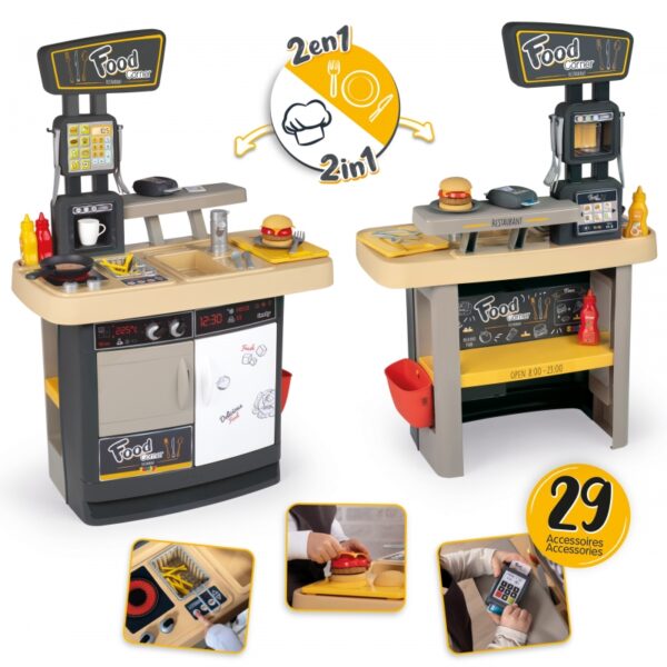 2511202569259ab4b5fb2.jpeg SMOBY Restauracja Bar dla Dzieci 2w1 Kuchnia Jadalnia Akcesoria