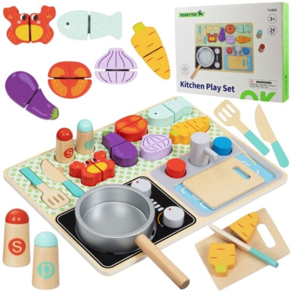 2511202569259b22b38eb.jpeg TOOKY TOY Drewniana Kuchnia z Akcesoriami - Zestaw Małego Kucharza