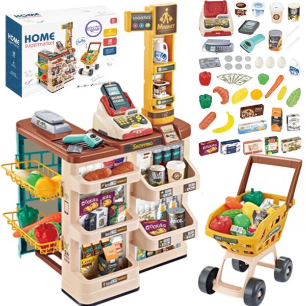 2511202569259b5595413.jpeg WOOPIE Sklep Supermarket z Wózkiem Waga Kasa Skaner + 48 Akc.
