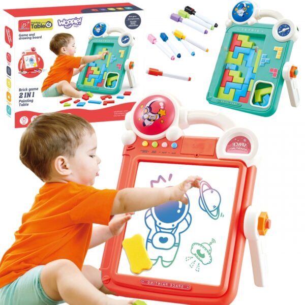 2511202569259f44f0794.jpeg WOOPIE Dwustronna Tablica do Rysowania Gra Tetris 2w1 Pomarańczowa