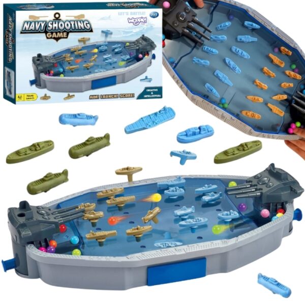 251120256925a3a48ce67.jpeg WOOPIE Gra Zręcznościowa "Bitwa Morska" Statki 3D Wyrzutnia Kulek