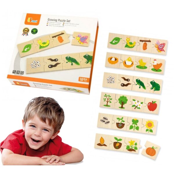 251120256925aec7d7215.jpeg VIGA Drewniane Puzzle Rosnące zwierzątka i rośliny