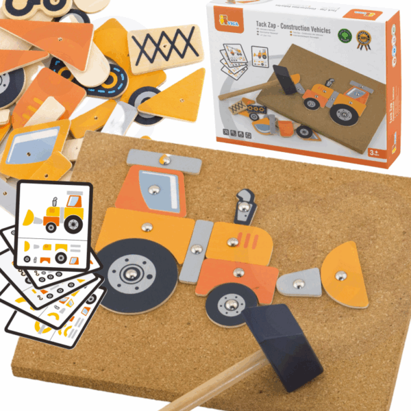 251120256925aecd968fa.png VIGA Drewniana Przybijanka Pojazdy budowlane 45 elementów Montessori