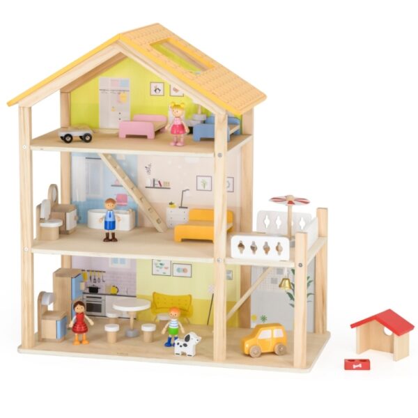 251120256925b61da6461.jpeg VIGA Zestaw Drewniany Domek dla Lalek z Laleczkami i Akcesoriami