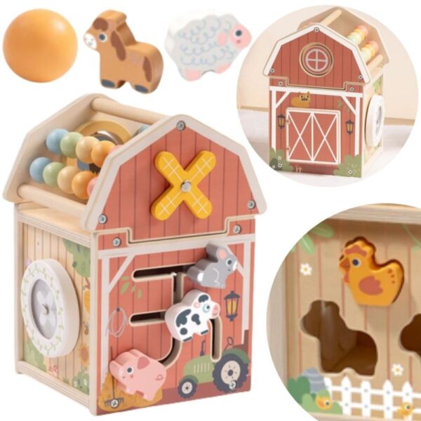 251120256925b6ce189d5.jpeg TOOKY TOY Drewniana Stodoła Aktywności Sorter Liczydło Montessori