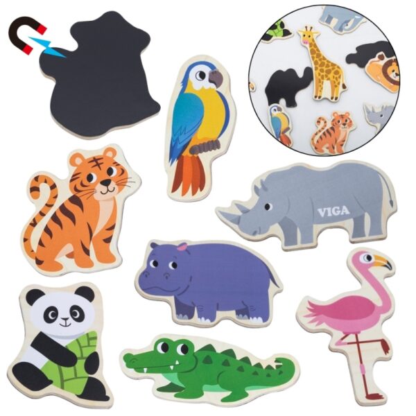 251120256925b809381e7.jpeg VIGA Drewniane Magnesy Dzikie Zwierzęta – Kolorowe Magnesy Edukacyjne 18M+