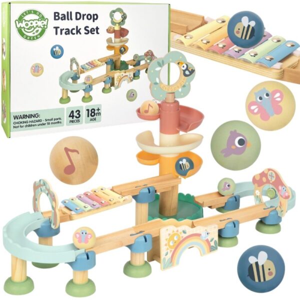 251120256925b809dac5e.jpeg WOOPIE GREEN Drewniany Tor Kulkowy z Efektami Dźwiękowymi Cymbałki FSC