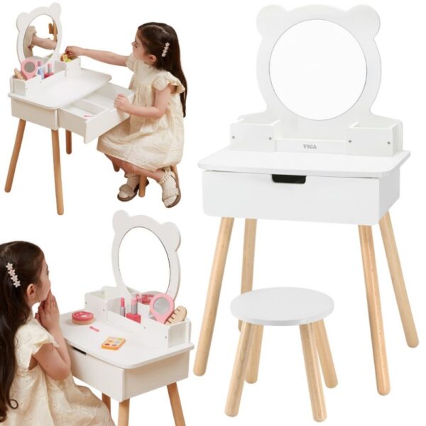 251120256925b873b3514.jpeg VIGA Duża Toaletka Drewniana Biała z Lustrem i Krzesełkiem