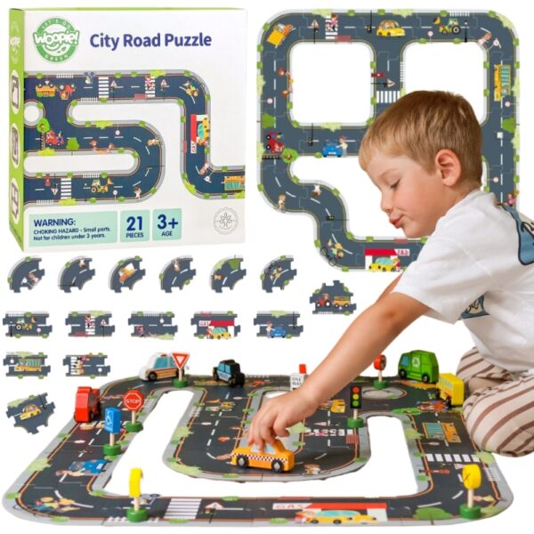 WOOPIE GREEN Droga Puzzle dla Dzieci Autostrada Makieta 21 el. Certyfikat FSC