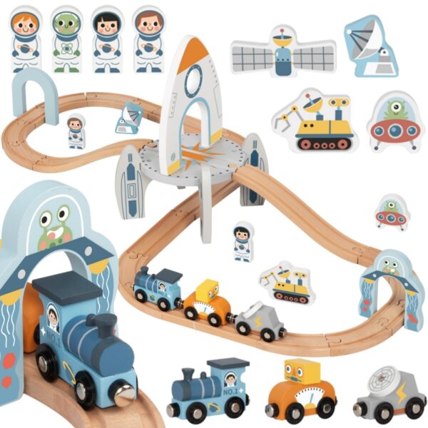 251120256925b96d8f06e.jpeg TOOKY TOY Drewniana Kolejka Kosmiczna Zestaw Tory