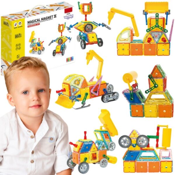27112025692820d110439.jpeg WOOPIE Klocki Magnetyczne Kolorowe 3D Pojazdy Zestaw STEAM 80el.