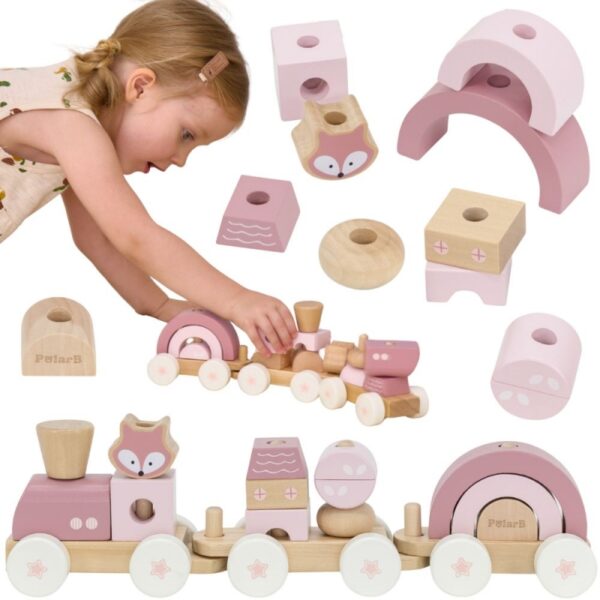 271120256928380109545.jpeg VIGA PolarB Różowa Kolejka Pociąg z Wagonikami Klocki