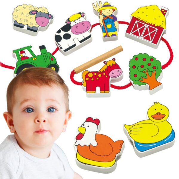 041220256931815ed129c.jpeg VIGA Drewniana Przeplatanka Klocki Farma do Nawlekania Montessori