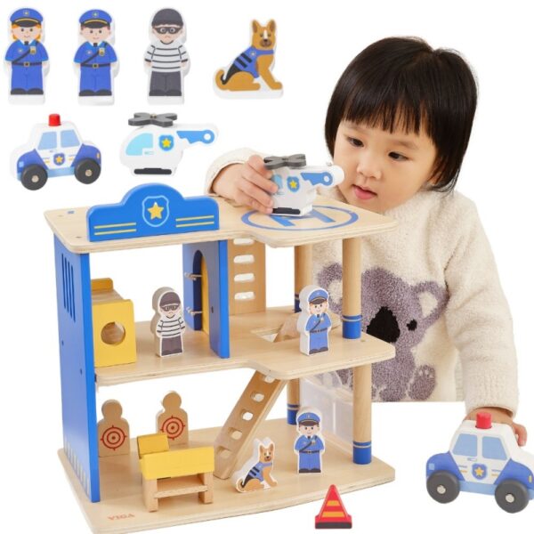 11122025693b035315094.jpeg VIGA Drewniany Komisariat Policji Radiowóz 3 poziomy 14 el