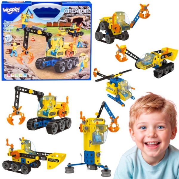 181220256944518781993.jpeg WOOPIE Klocki Konstrukcyjne Zbuduj Pojazdy Budowlane 6 Modeli STEAM