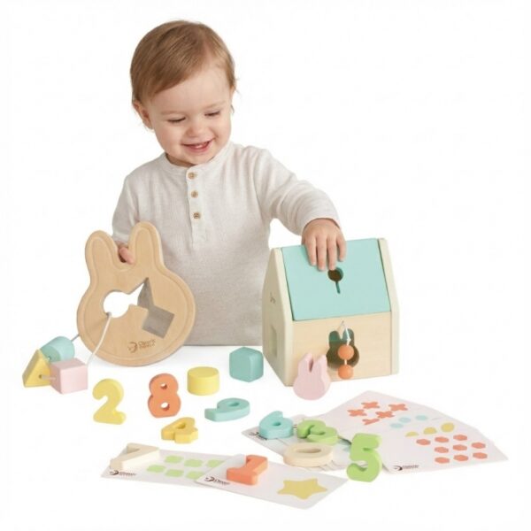 090120266960685a21b43.jpeg CLASSIC WORLD Pastelowy Zestaw dla Niemowląt Box Pierwsze Zabawki do Nauki od 12 do 18 miesiąca