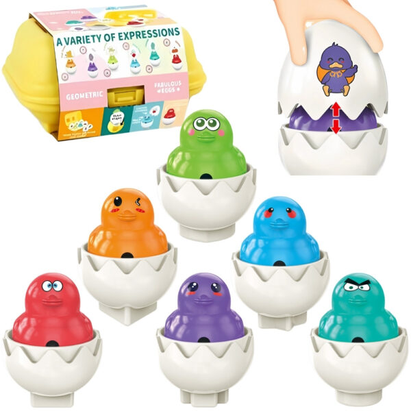 30012026697c5be14ce3d.jpeg WOOPIE Układanka Sorter Montessori Dopasuj Kształty Zabawne Kurczaczki Jajka 6szt