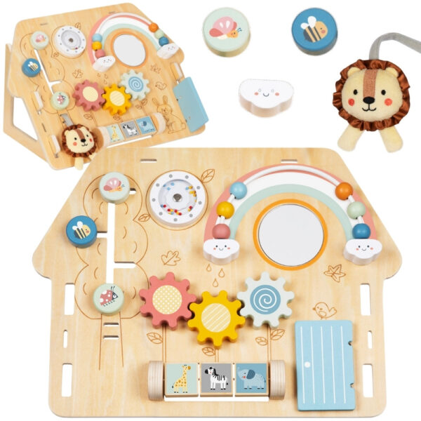 30012026697c5cff68145.jpeg TOOKY TOY Duża Drewniana Tablica Manipulacyjna Domek - Centrum Aktywności