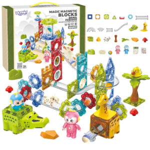 WOOPIE Klocki Magnetyczne Konstrukcyjne 3D Zestaw Edukacyjny Tor Kulkowy Kulodrom 113 el.