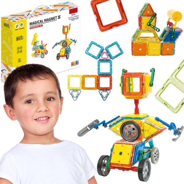 30012026697c634611cfe.jpeg WOOPIE Klocki Magnetyczne Kolorowe 3D Pojazdy Zestaw STEAM 80el.