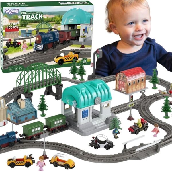 30012026697c64757e537.jpeg WOOPIE Pociąg Elektryczny Kolejka Tor XXL Ciuchcia Lokomotywa Zestaw Miasteczko 108 el.