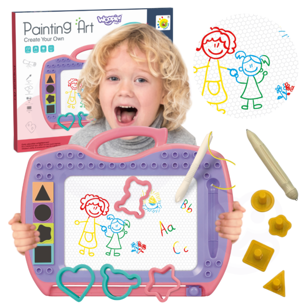 30012026697c665be25b5.png WOOPIE Znikopis Tablica Magnetyczna Kolorowa + Stempelki + Wzory