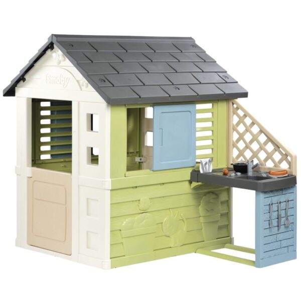 30012026697c707b8b625.jpeg SMOBY Life Domek Ogrodowy PRETTY z Kuchnią + 17 Akcesoriów