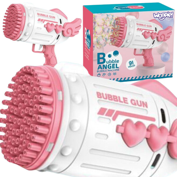 30012026697c716d04b88.jpeg WOOPIE Pistolet do Robienia Baniek Mydlanych 91 Otworów Różowy
