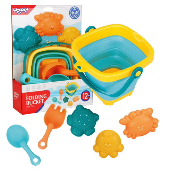 30012026697c730fcc1ca.jpeg WOOPIE BABY Zestaw Wiaderko Składane z Grabkami Łopatką Foremki Niebieskie