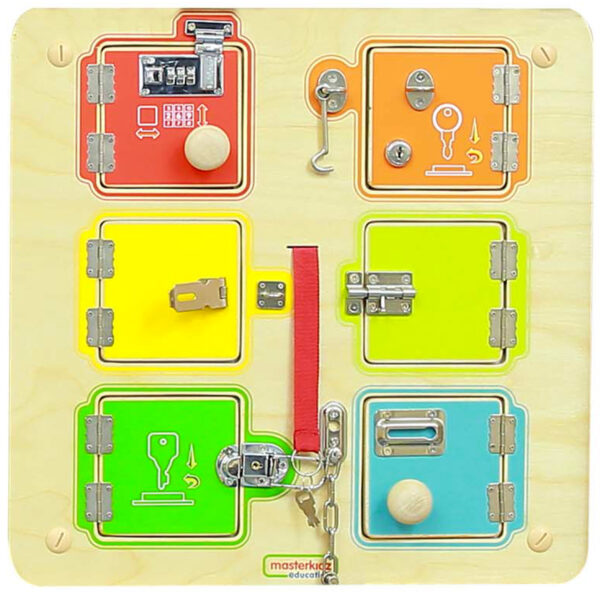 30012026697c76db1d011.jpeg MASTERKIDZ Nauka Otwierania i Zamykania Zamków Ścienna Tablica Manipulacyjna