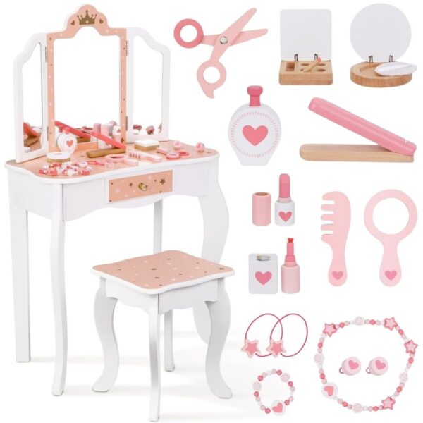 WOOPIE GREEN Drewniana Toaletka z Lustrem i Akcesoriami