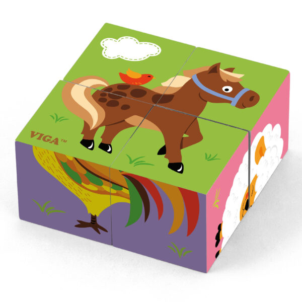 VIGA Drewniana Układanka Puzzle Farma 4 klocki