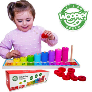 WOOPIE GREEN Pudełko Sorter Box 3w1 Klocki Piramidka Słonik FSC