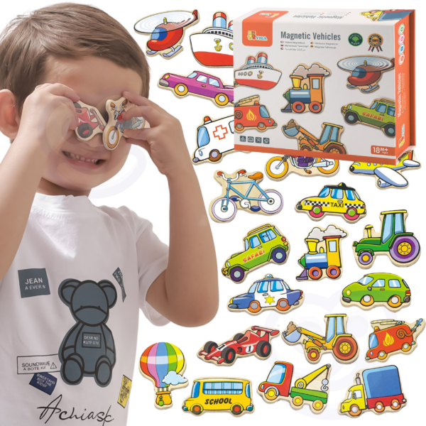 30012026697c7ce10256b.png VIGA Drewniane magnesy pojazdy zestaw