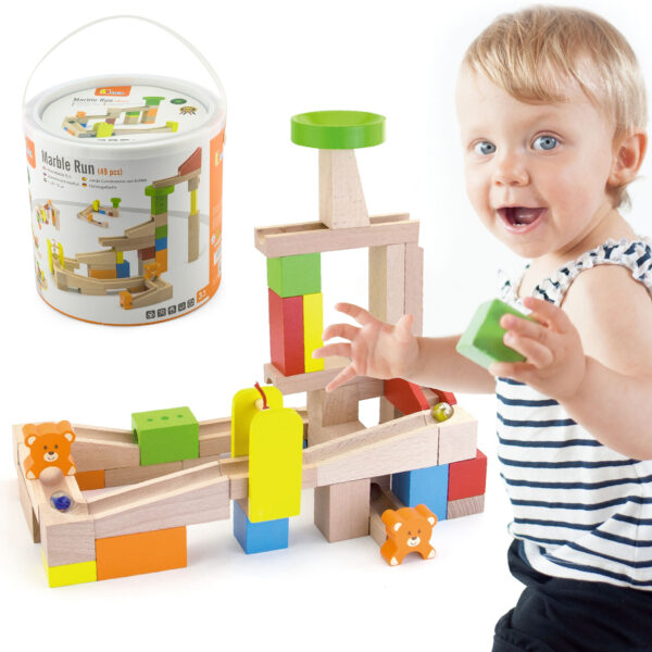 30012026697c7cf385ab8.jpeg VIGA Drewniany Tor Zjeżdzlania na kulki Kulodrom 49 elementów