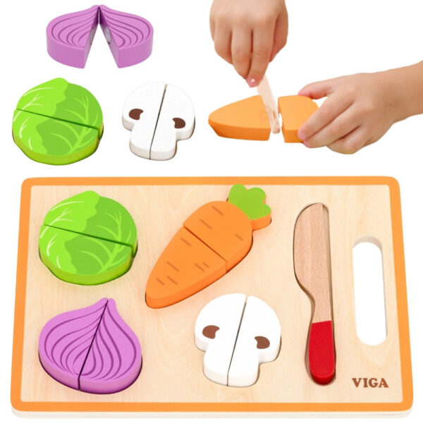 30012026697c80de18b97.jpeg VIGA Drewniana Układanka Edukacyjna Montessori Warzywa do Krojenia