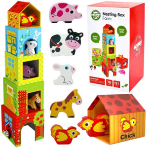WOOPIE GREEN Pudełko Sorter Box 3w1 Klocki Piramidka Słonik FSC